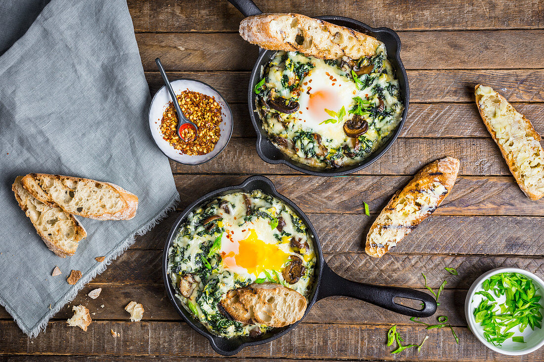 Creamed Greens with Baked Eggs and Toast