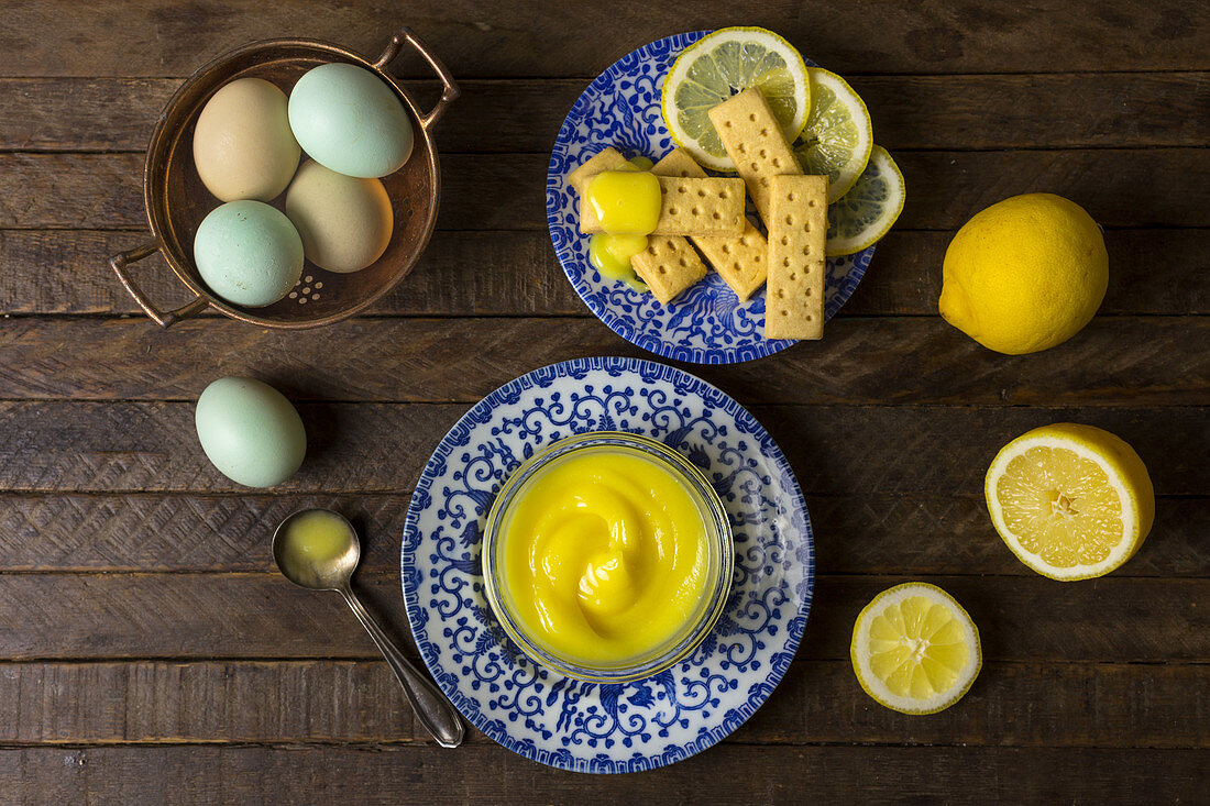 Lemon Curd with Cookies and Eggs