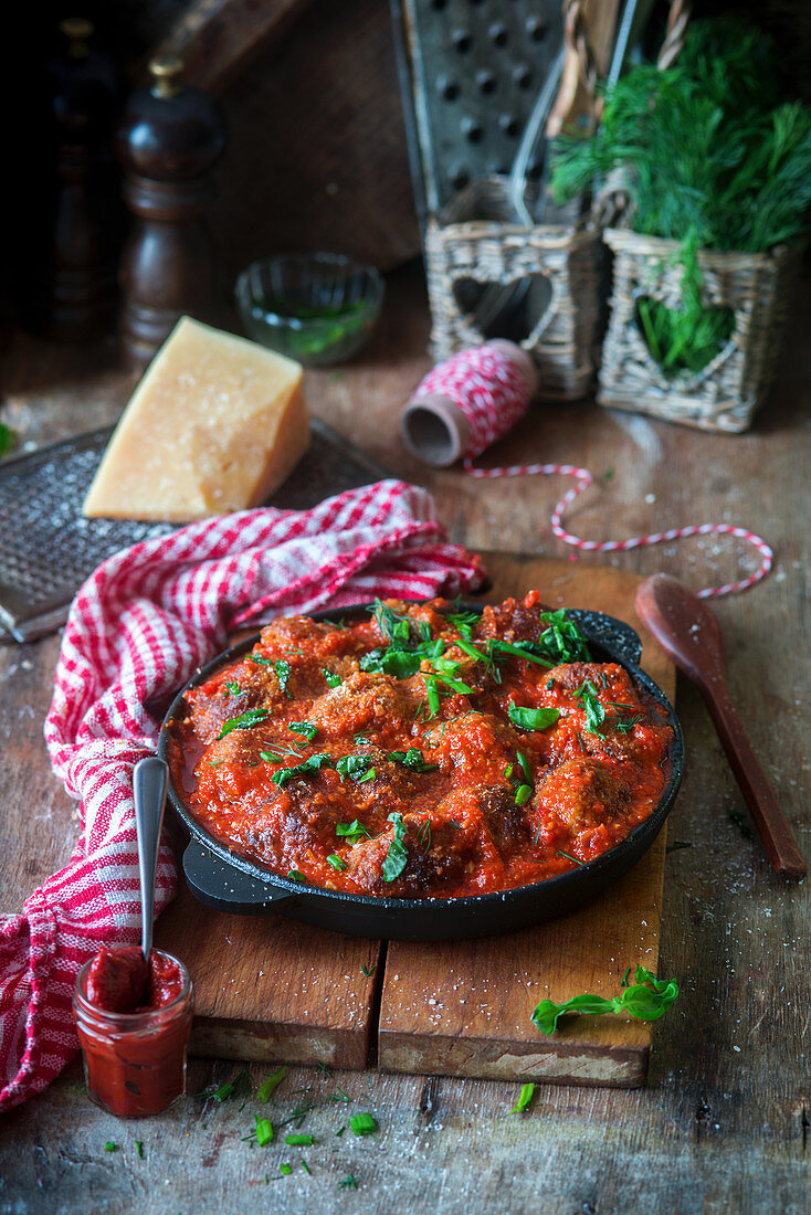 Meatballs in a pepper and tomato sauce