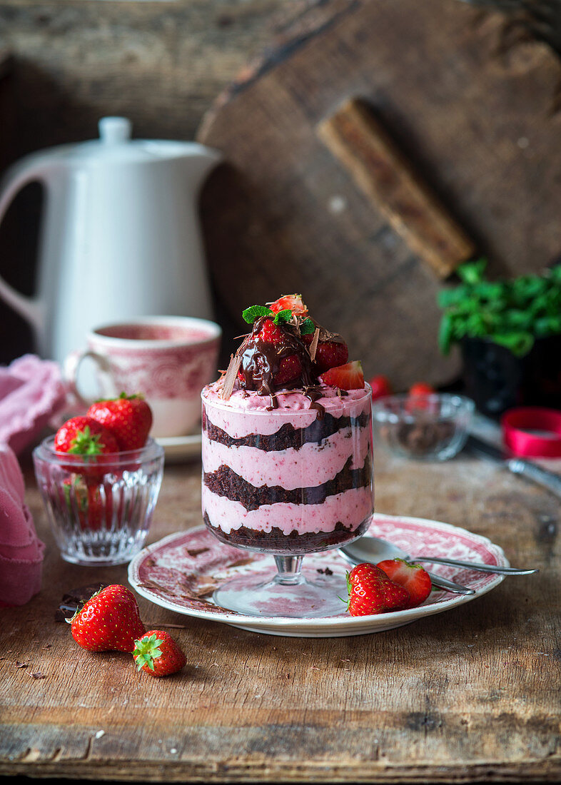Strawberry and chocolate trifle