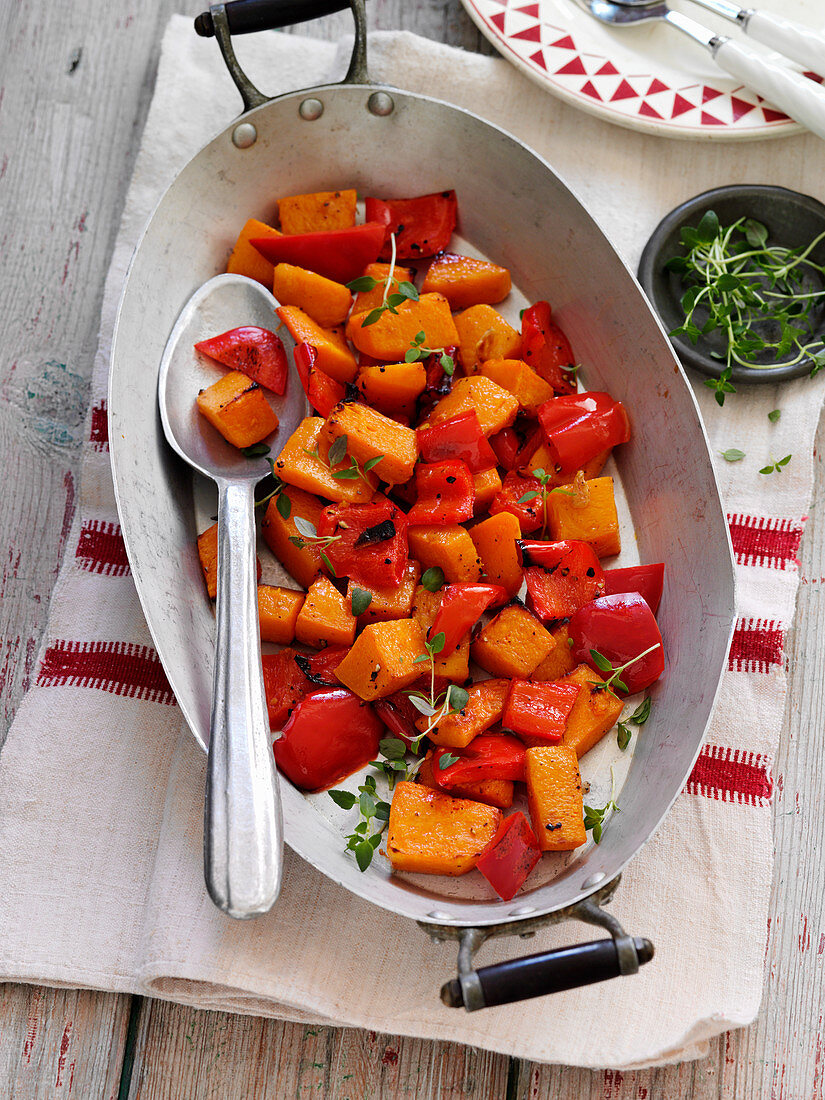 Roasted butternut squash with peppers