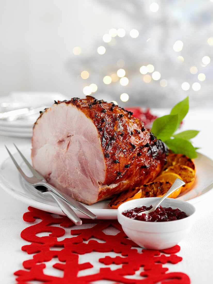 Spiced gammon with red currant sauce