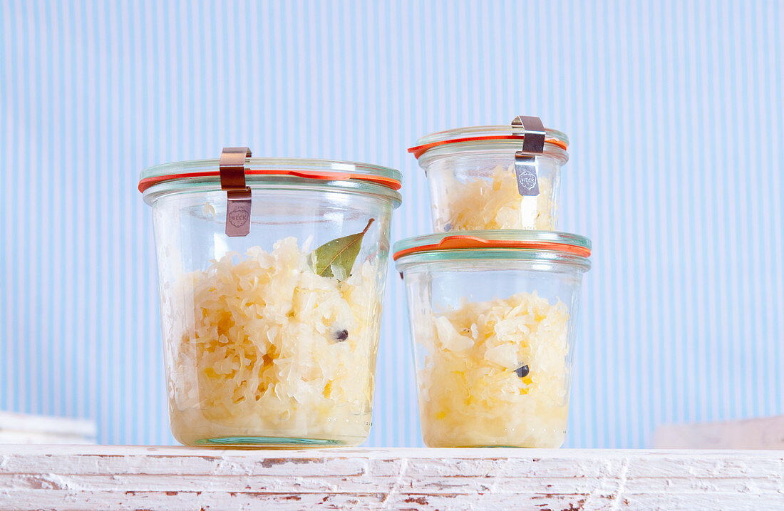 Sauerkraut in preserving jars