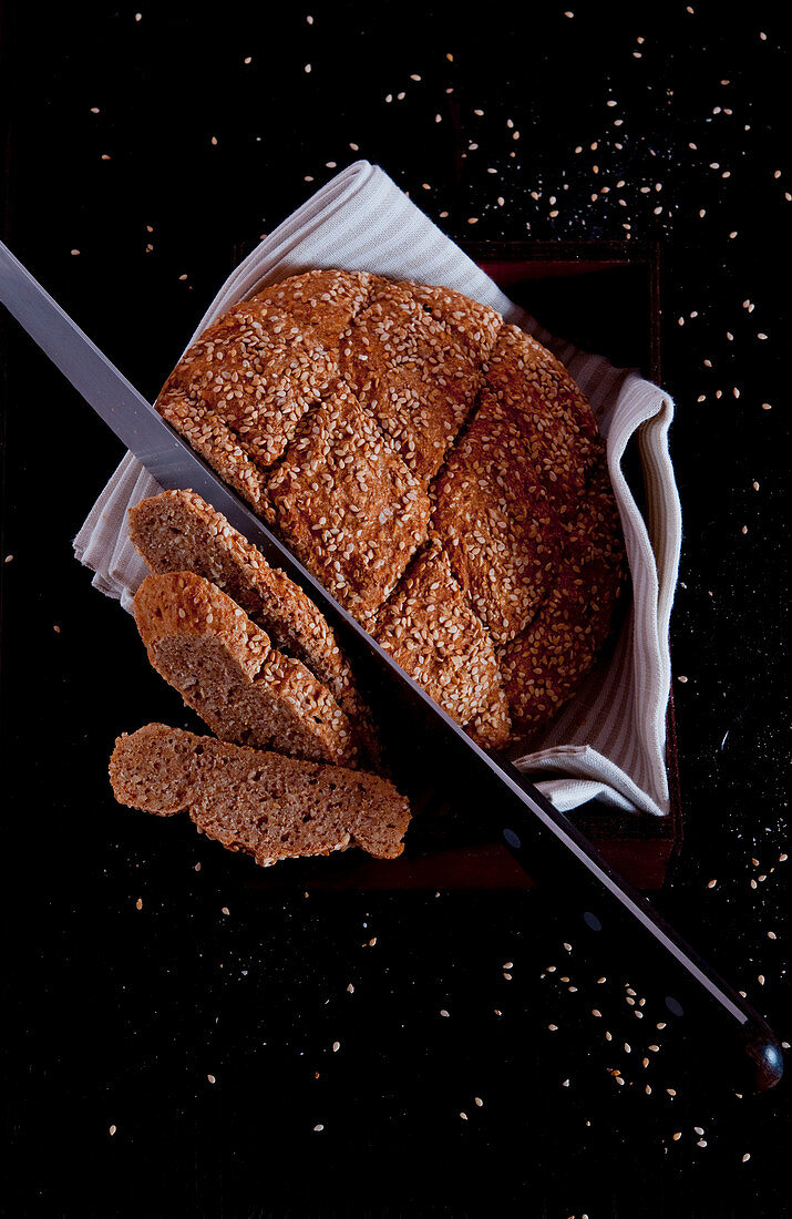 Wholemeal sesame seed bread, sliced
