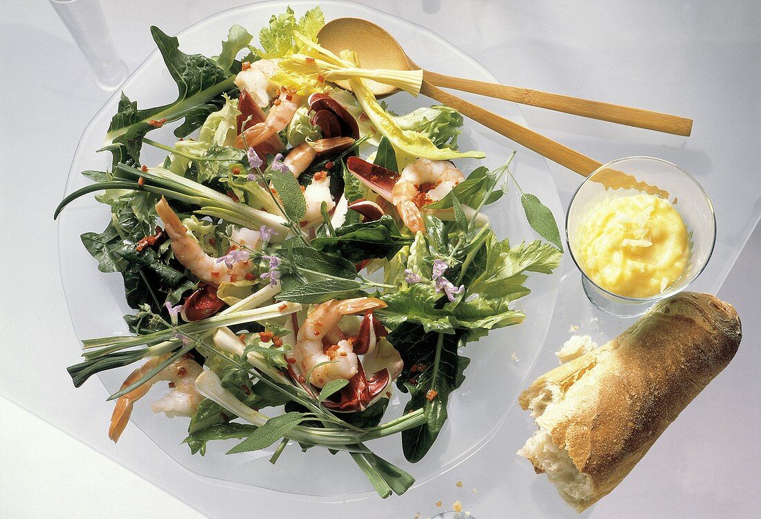 Mixed Greens Salad with Shrimp; Bread