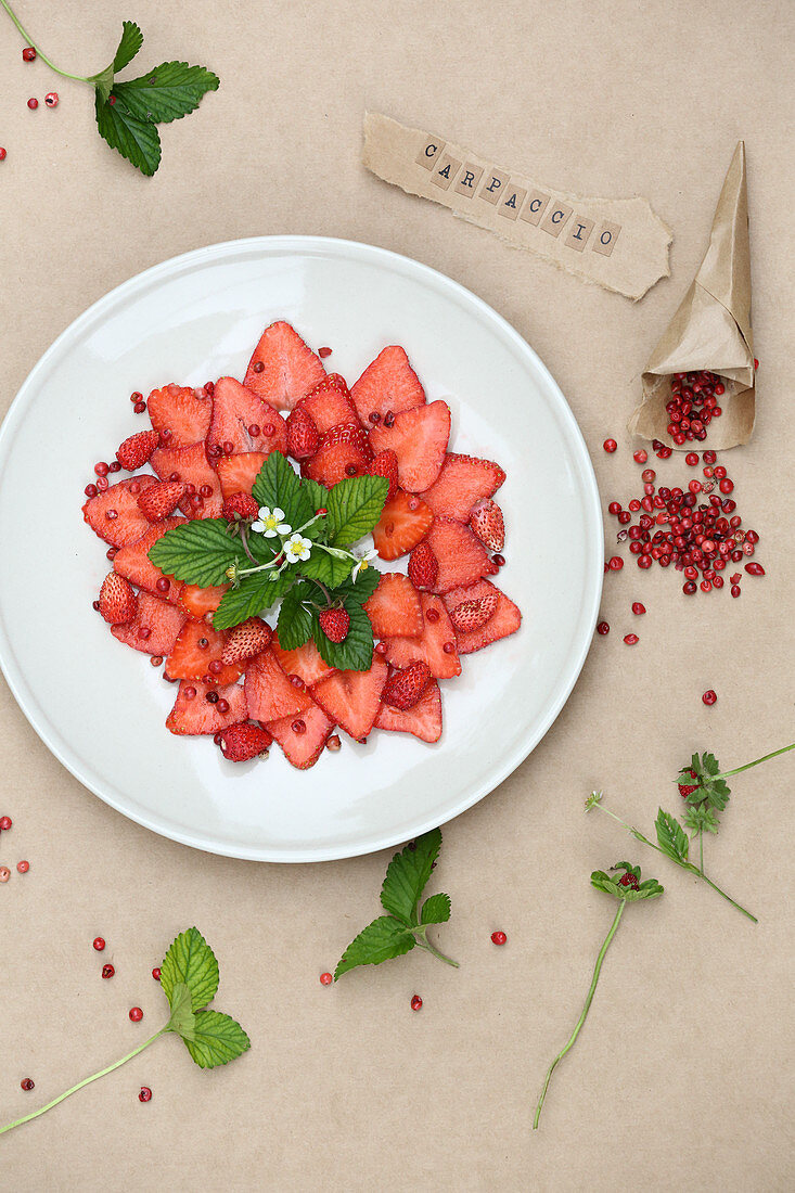 Strawberry carpaccio with pink pepper