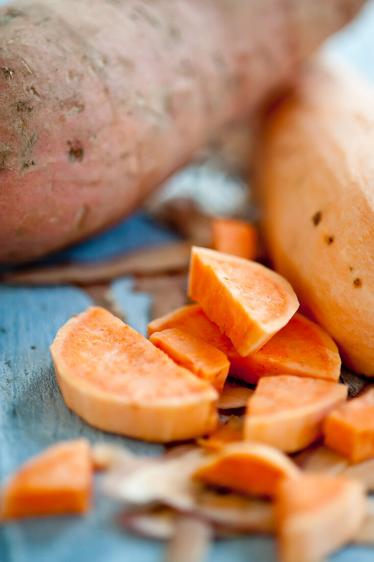 Sweet potatoes, partly chopped