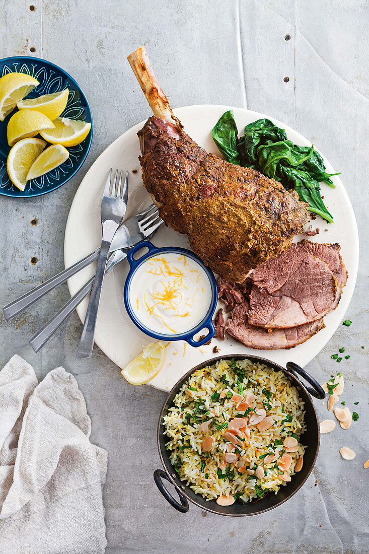 Leg of lamb with peppermint rice