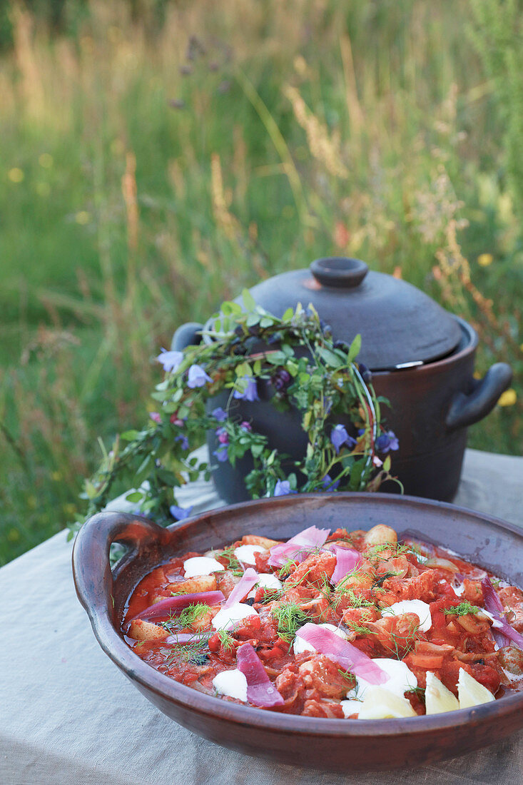 Bacalao auf Norwegische Art beim Sommerfest