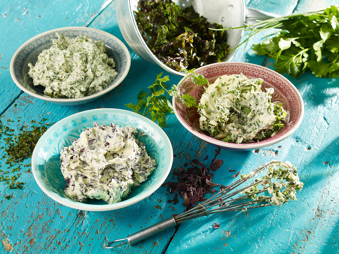 Three types of herb butter with algae