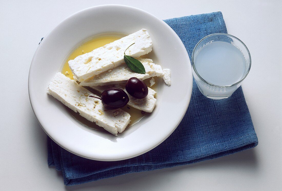 Feta Cheese in Olive Oil in a Bowl