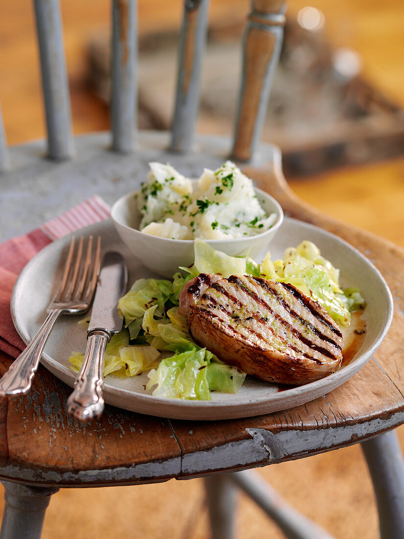 Lime ginger pork steak with mustard mash