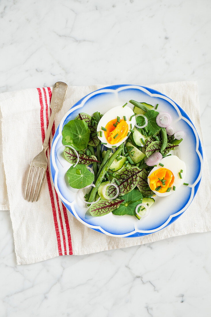 Green salads with egg