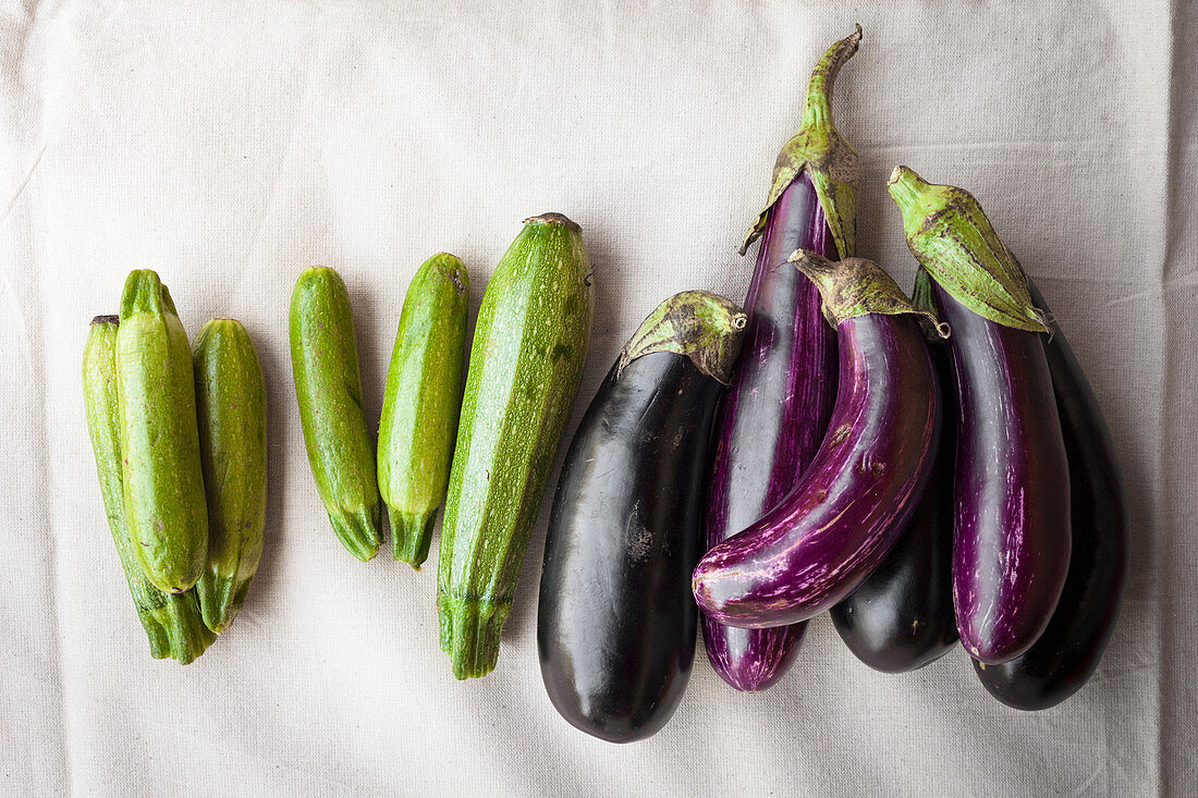 Mini courgettes and aubergines