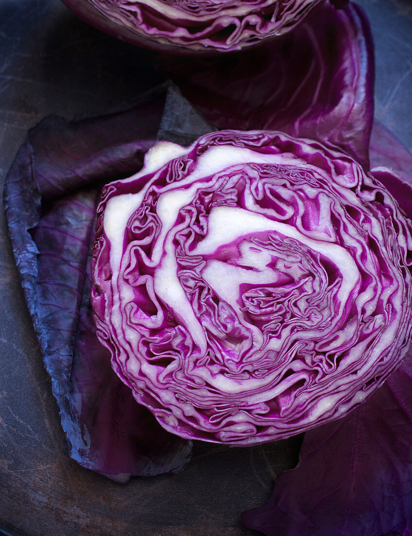 Halved Head of Purple Cabbage