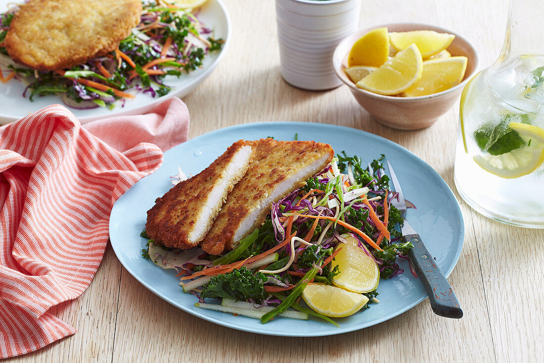 Chicken Schnitzels with Chrunchy Slaw