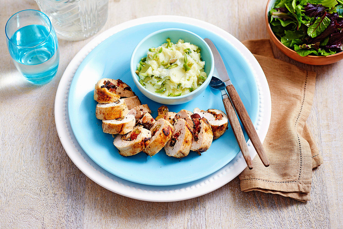 Stuffed Chicken with Green Olive Mash