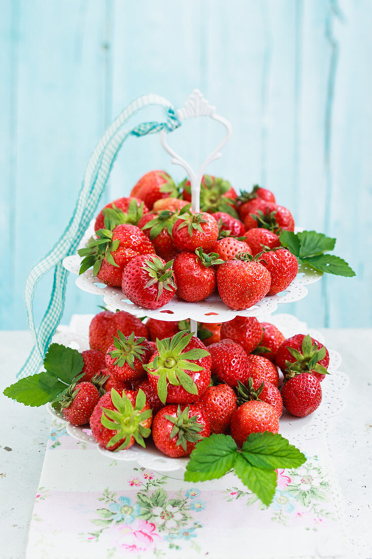 Fresh strawberries on a cake stand