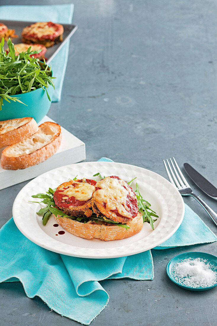 Aubergine sandwich with tomato and mozzarella