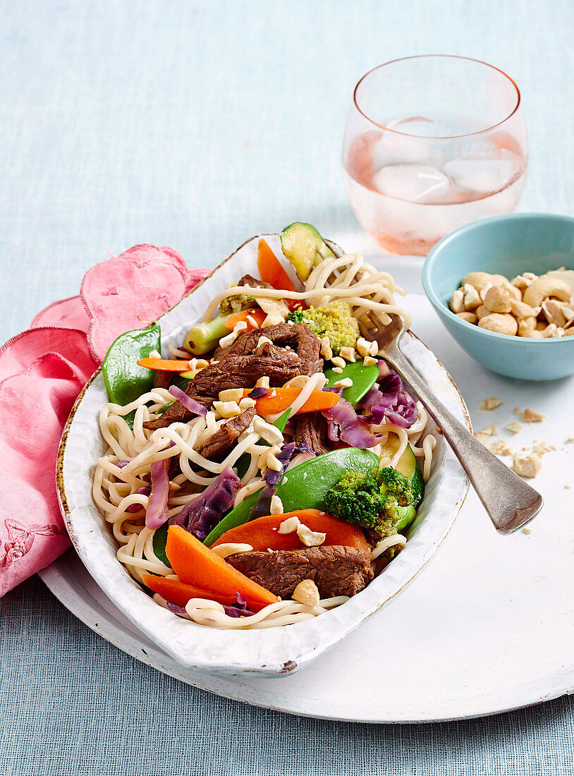 Teriyaki beef toss with asian noodles
