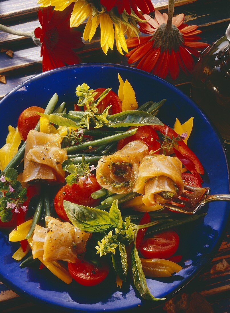 A Serving of Colorful Salad with Salmon