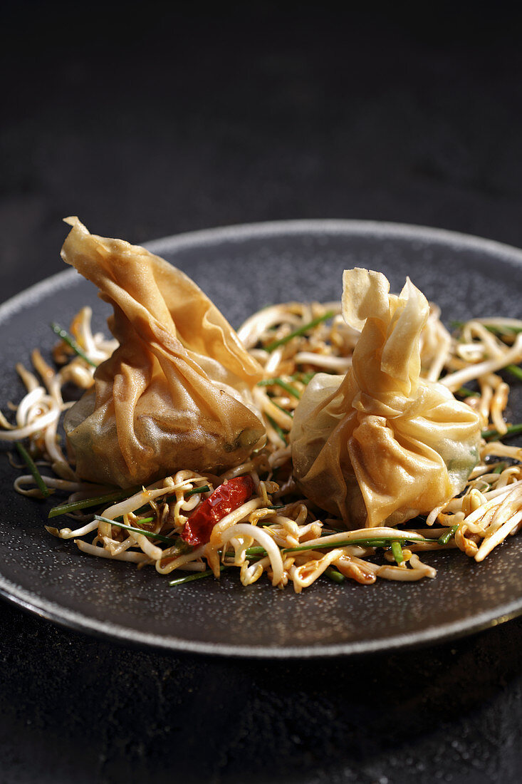 Dim sum on a bed of beansprouts (China)