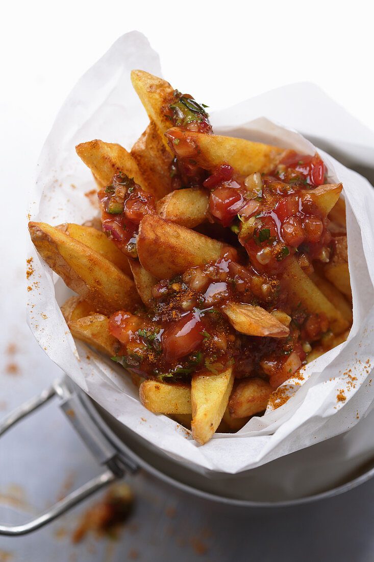 Chips with sauce in a paper cone