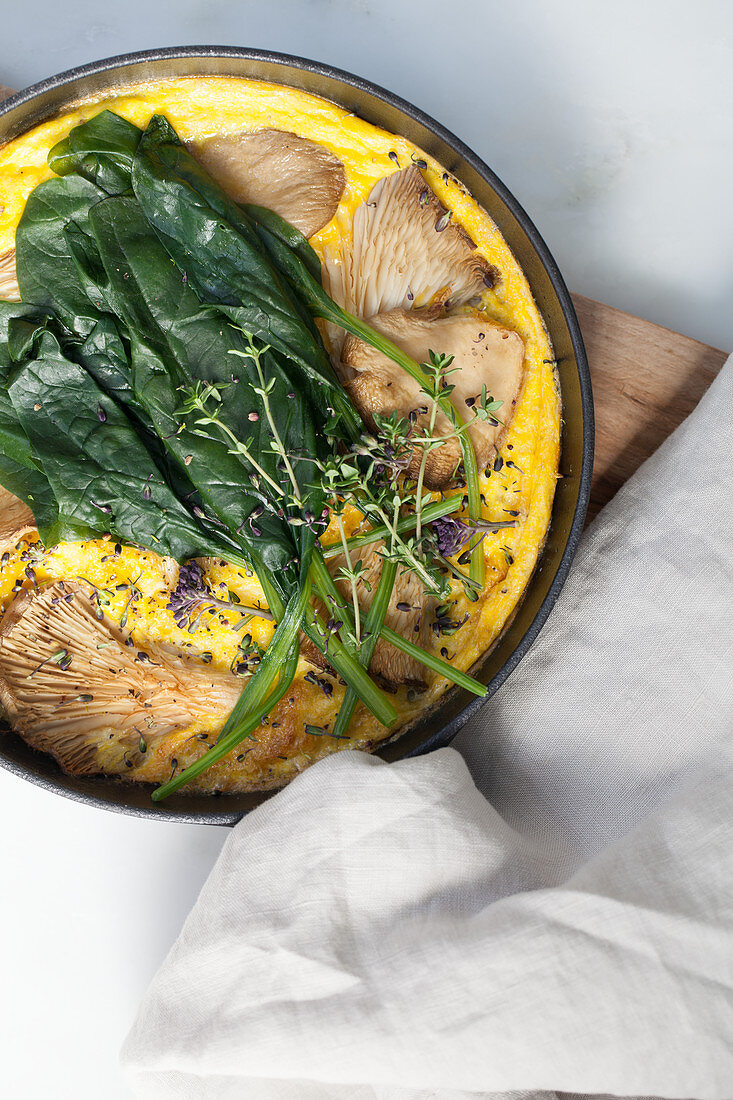 Frittata with leafy greens and oyster mushrooms
