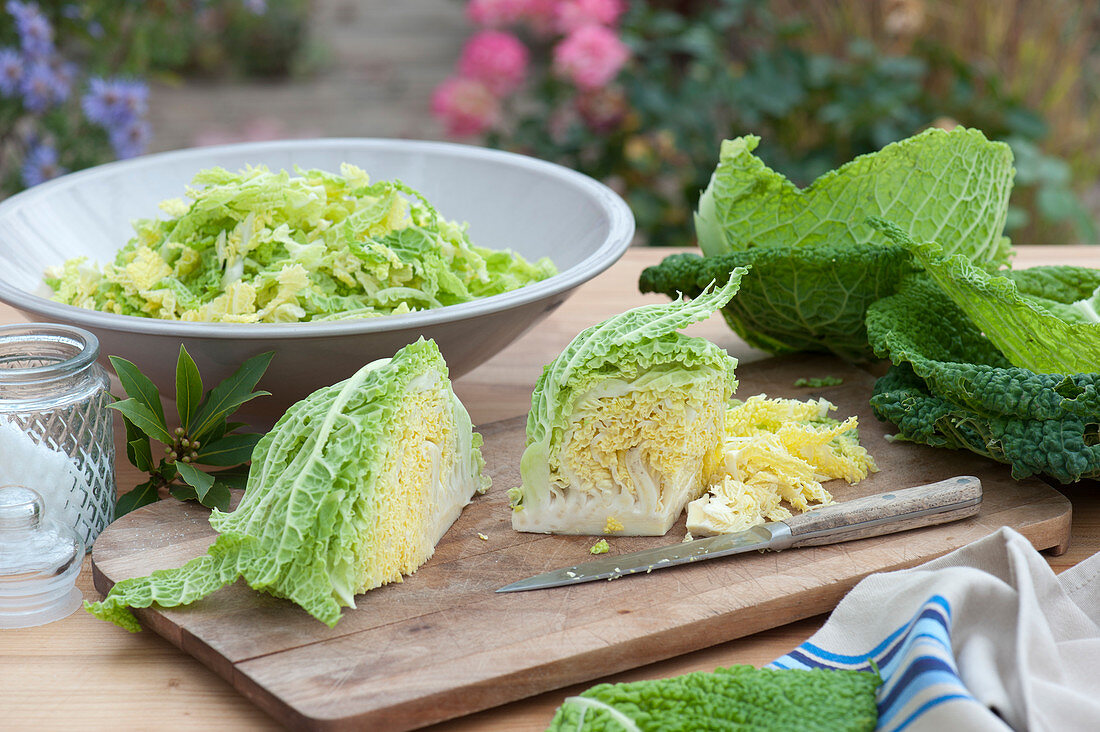 Cut Freshly Harvested Savoy Cabbage Ready To Cook