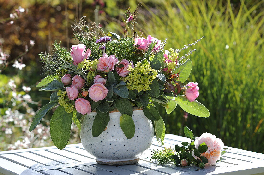 Bouquet Of Roses And Herbs