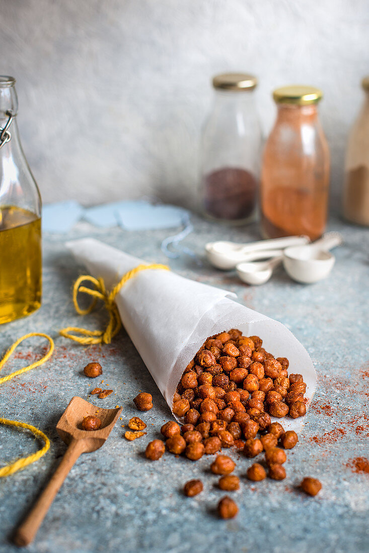 Oven roasted spiced chickpeas with smoked paprika, cumin and sumach
