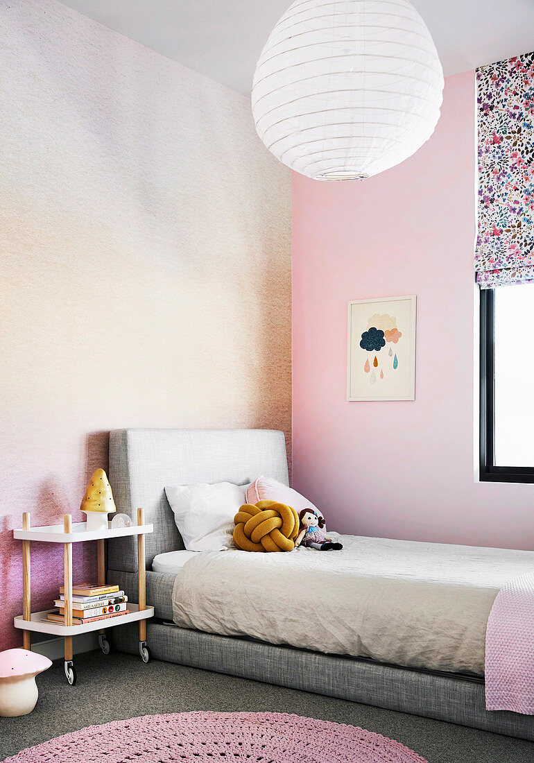 Girls room in pink and peach colors