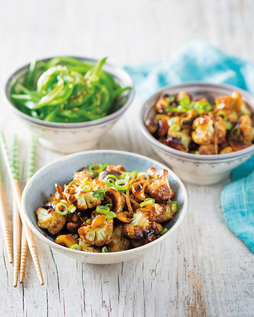 Sticky Asian cauliflower and cashew nut stir-fry