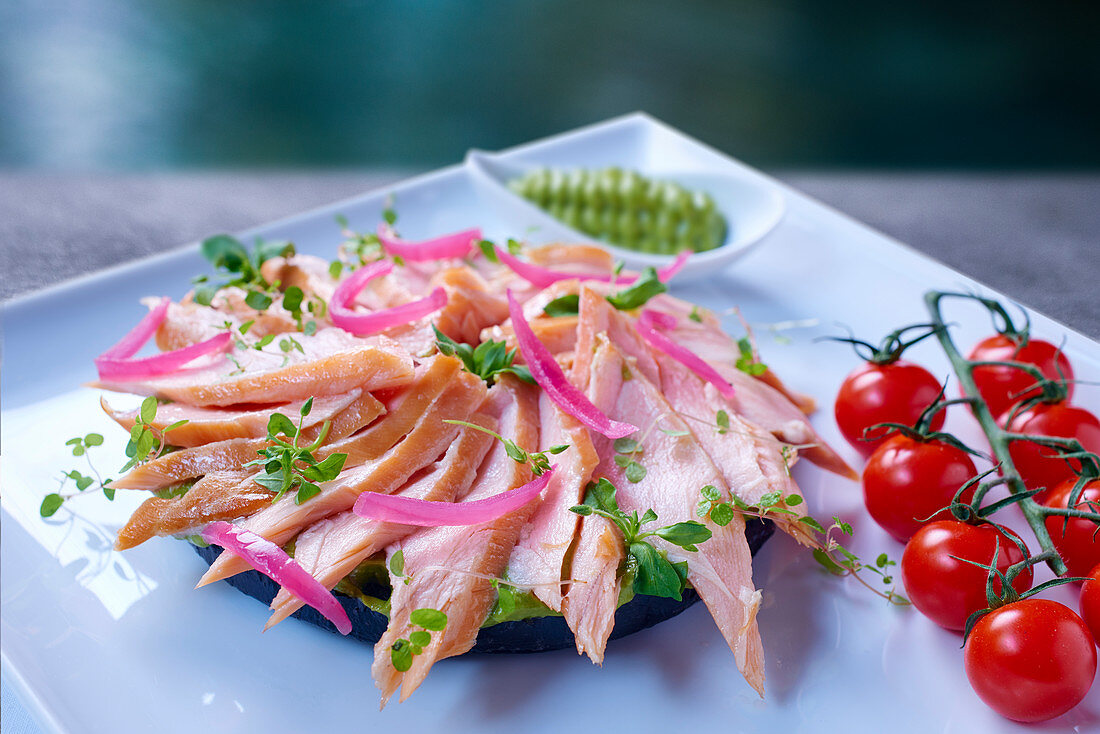 An open Nordic bagel with smoked salmon