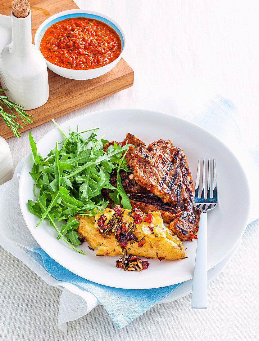 Lamb chops with capsicum chimichurri