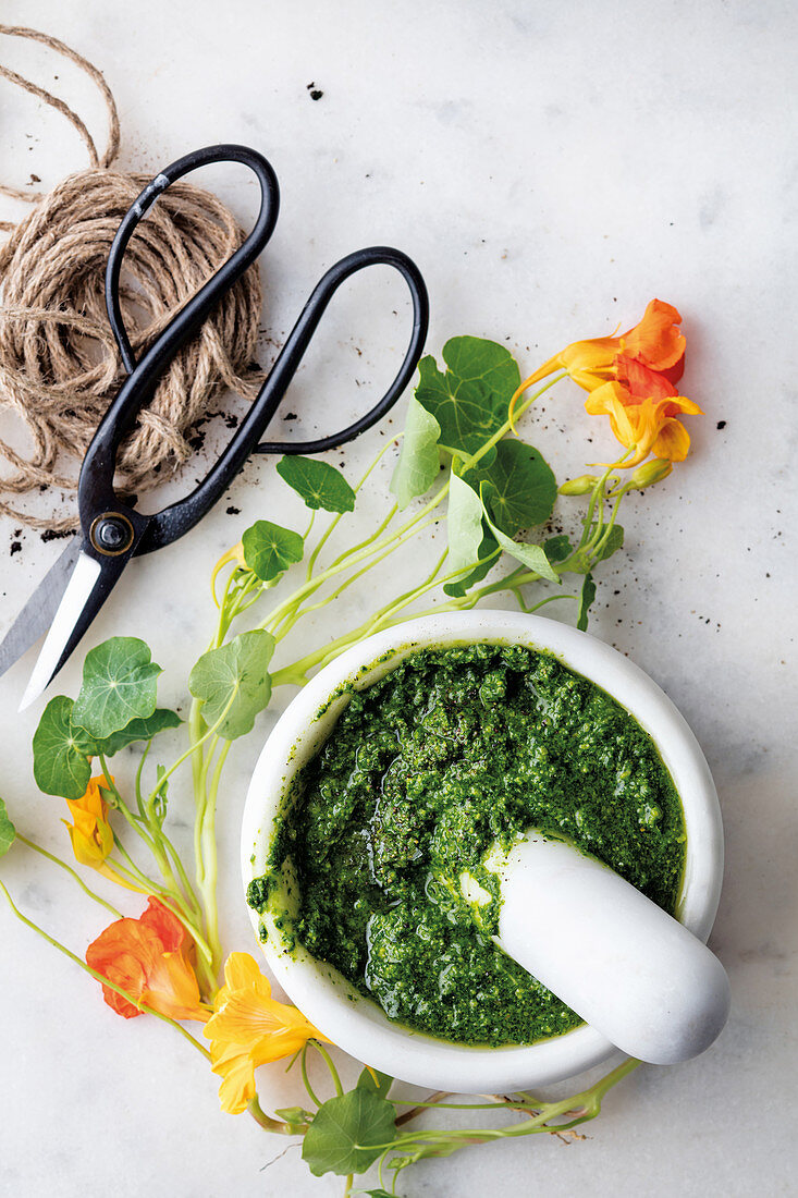 Nasturtium and rocket pesto