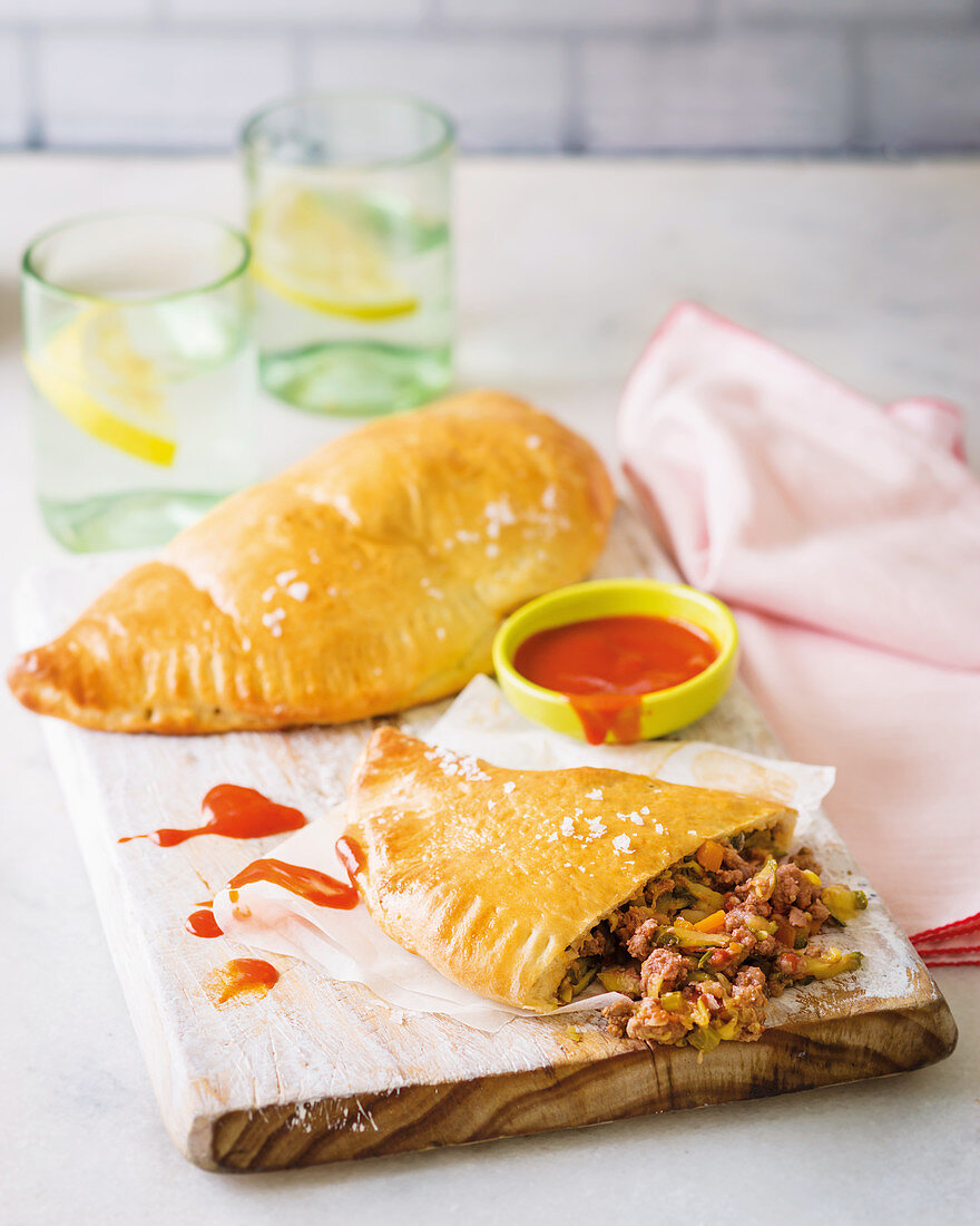 Mince and baby marrow calzones