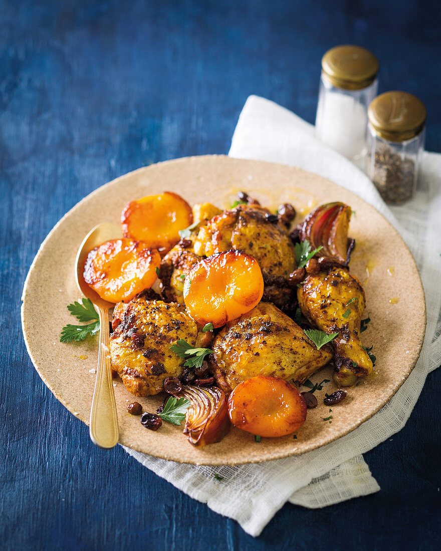 Moroccan chicken with peaches