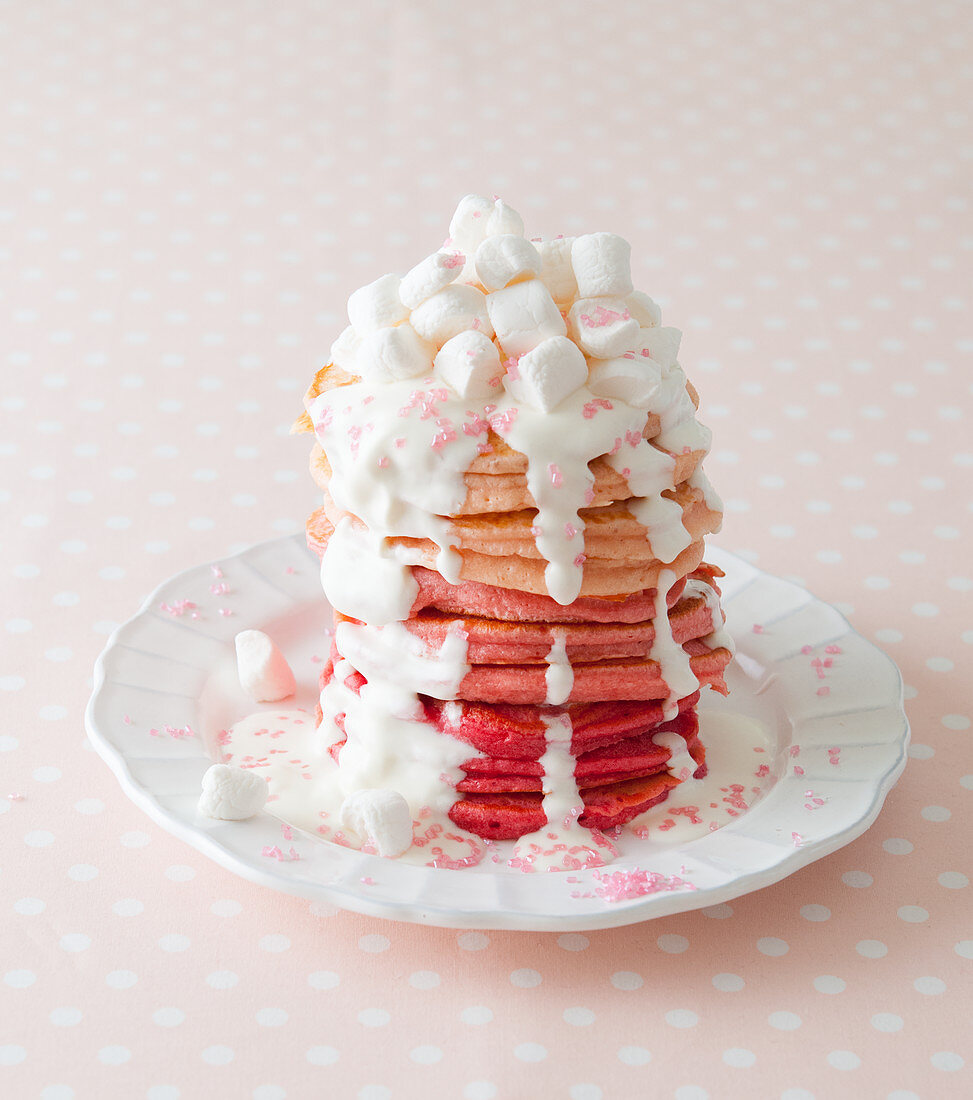 A festive marshmallow pancake-cake