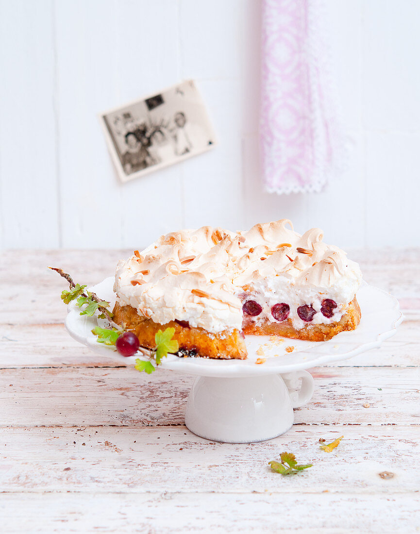 A red gooseberry and meringue pie