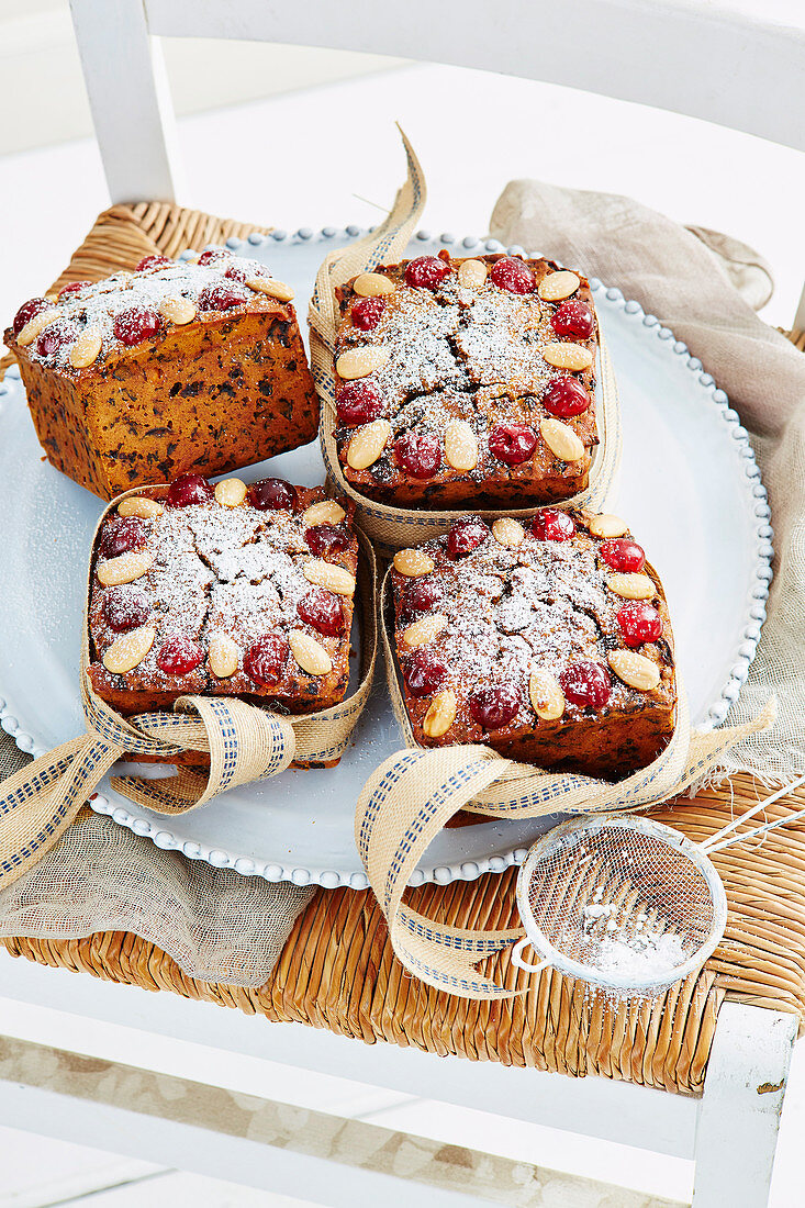 Christmas cakes with dried fruit and brandy