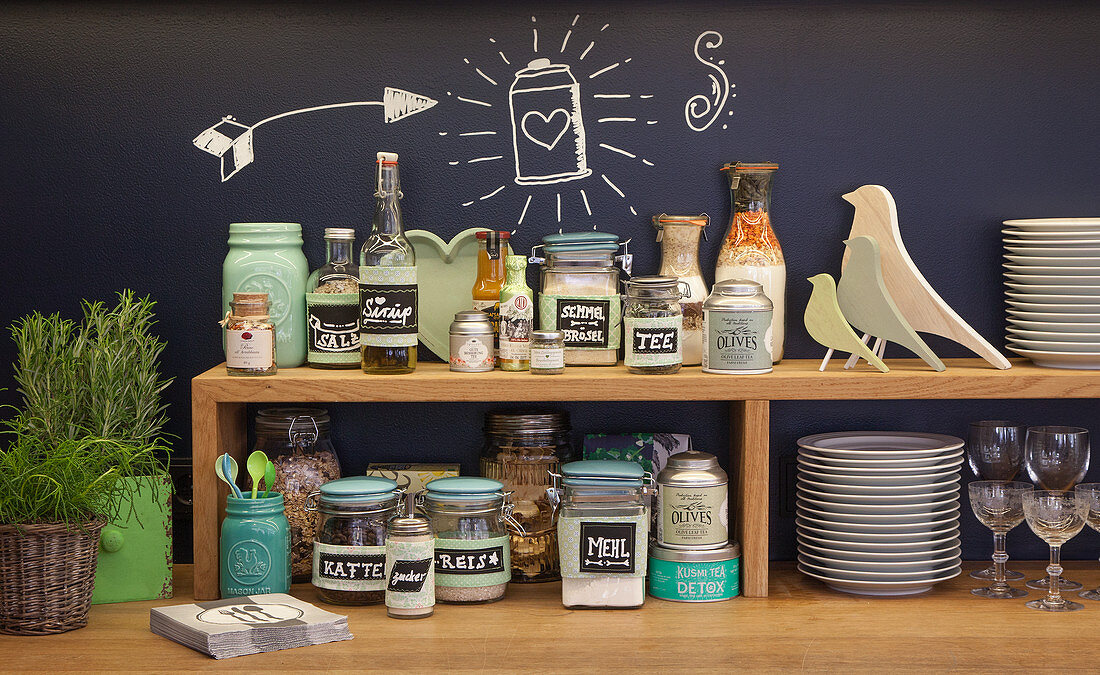 Storage jars with handwritten labels made from chalkboard fabric