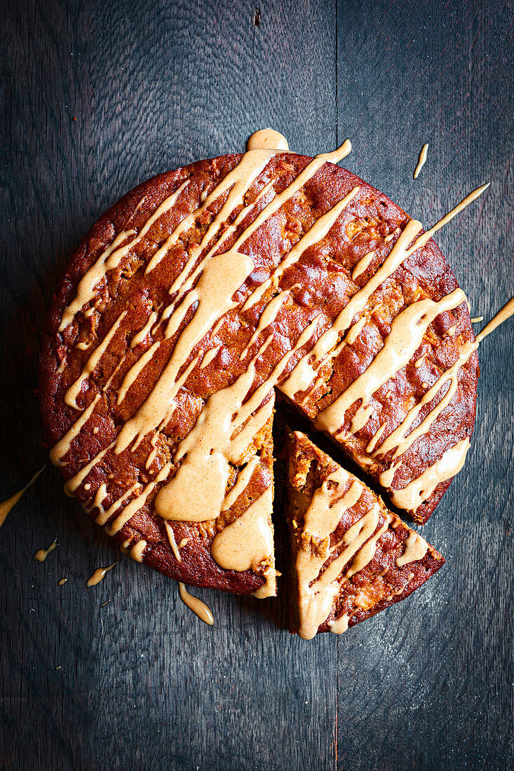 Apple and date cake with maple glaze