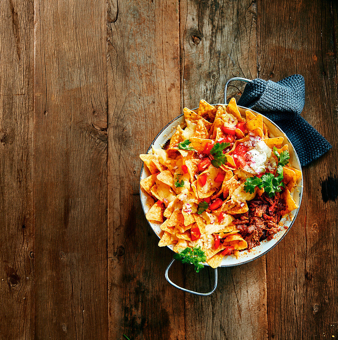 Shredded Chilli beef with loaded nachos