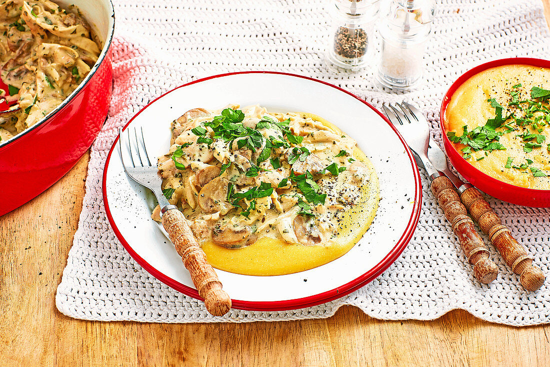 Chicken and Mushroom Ragu with Polenta