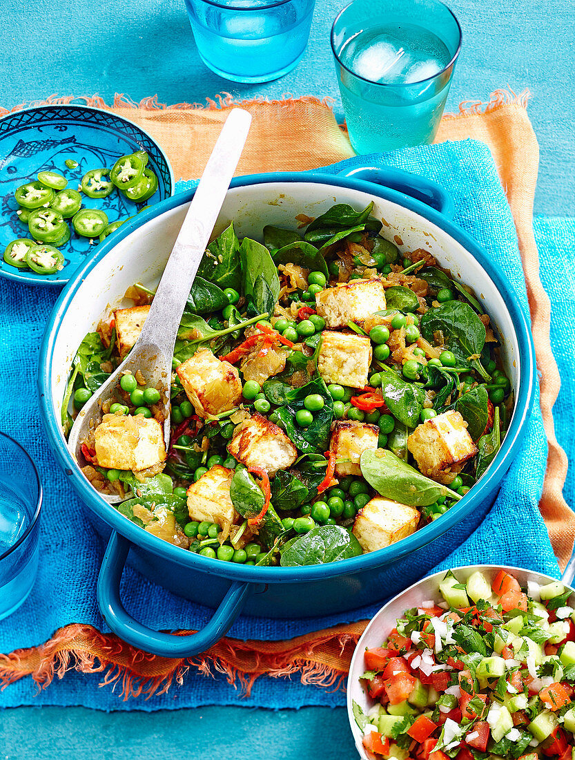 Paneer, spinach and peas