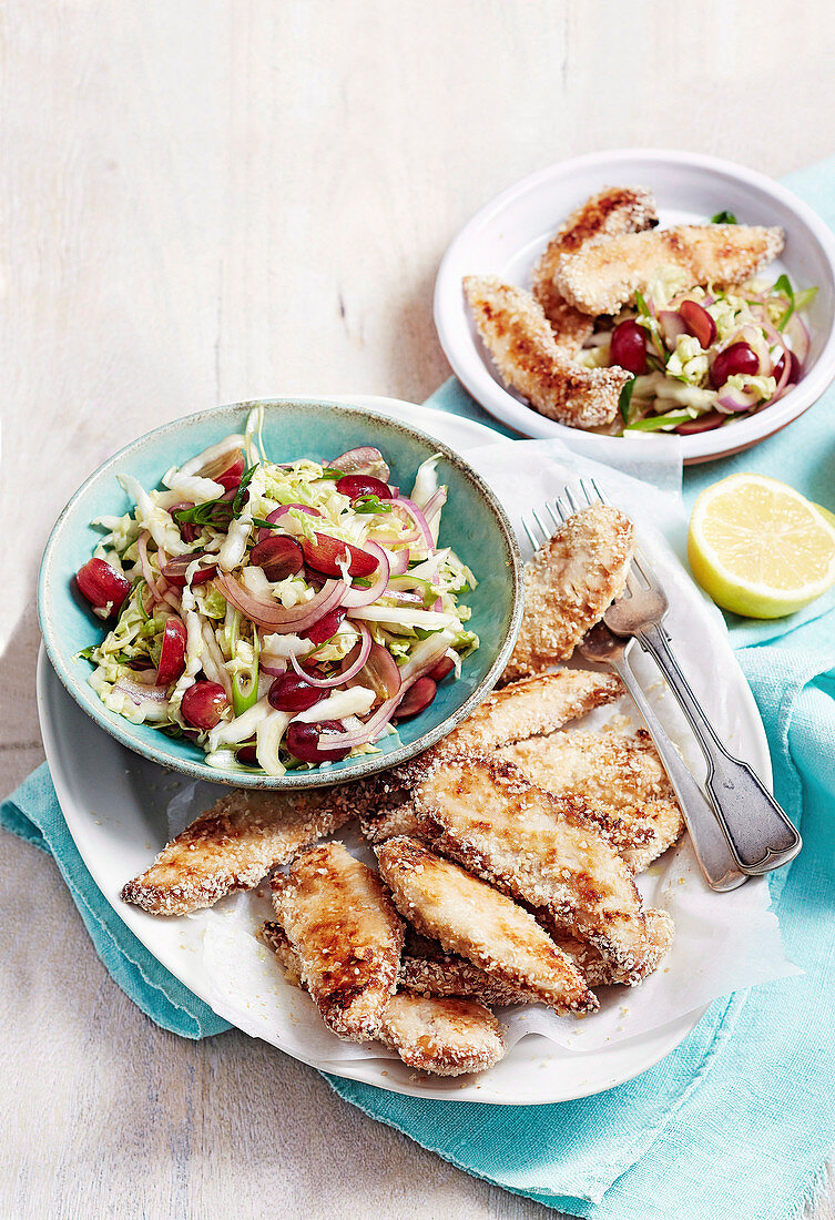 Sesame-crumbed Baked Chicken with Slaw