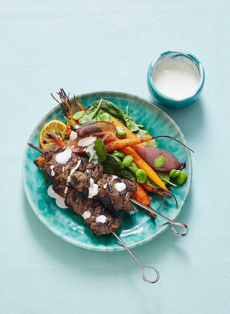 Moroccan Lamb Kebabs with Roasted Carrot Salad