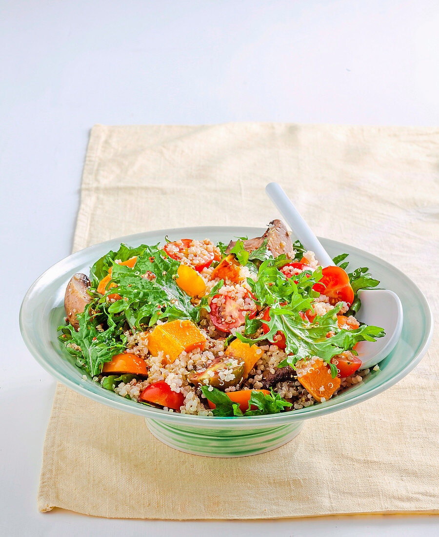 Roast vegetable, kale and quinoa salad