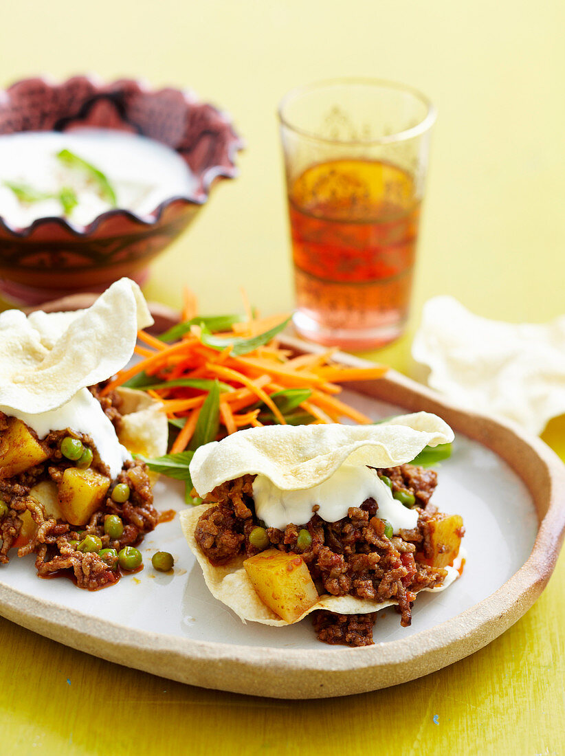 Curried mince pappadum Stacks